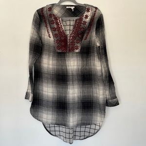 Flareat Cotton Embroidered Tunic Beaded M Anthropologie Boho Gypsy Shirt Top